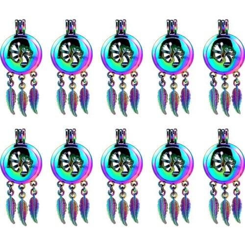 10x C785 Rainbow Colors Baby Foot Print Dream Catcher Beads Cage Jewelry Making Essential Oil Diffuser Pearl Cage Locket Pendant
