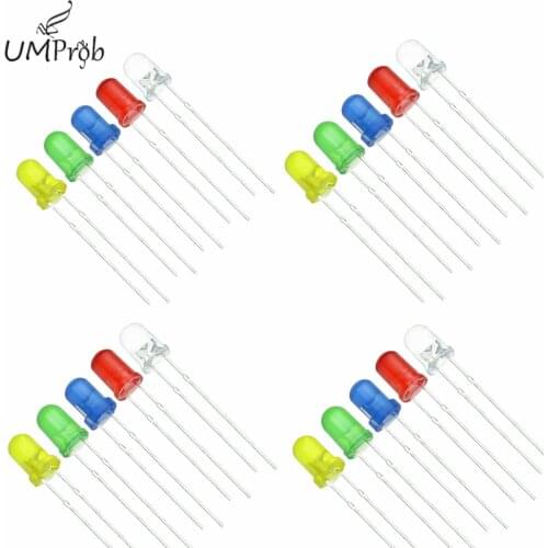 5 Colors 3MM Round LED Assortment Kit Ultra Bright Water Clear Green/Yellow/Blue/White/Red Light Emitting Diode For Diy Kit