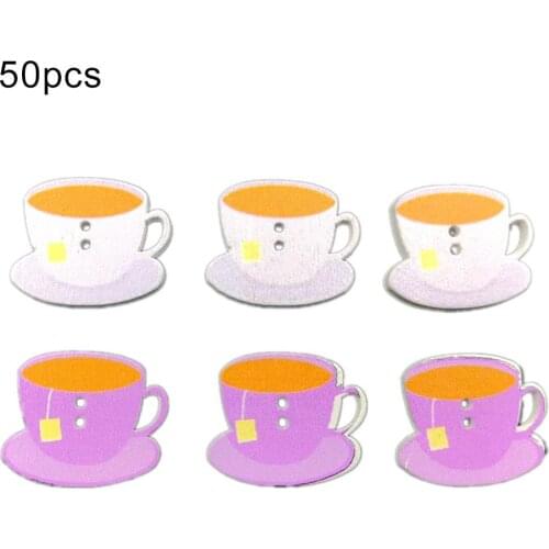 Buttons 50Pcs Coffee Cup Shape Wood Buttons Scrapbook Photo Album Sewing Knitting Decor buttons for clothing Handicraft decor