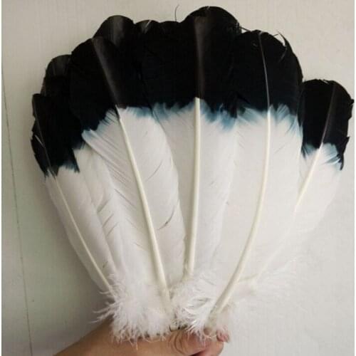 500 pcs wholesale 25-30cm White and black real natural turkey feathers plumes hair extensions goose feather for sale