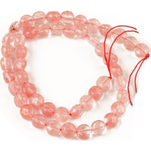8mm Natural Stone Cherry Quartz Faceted Flat Round Beads Red Watermelon Round Loose Beads Needlework DIY Necklace Bracelet