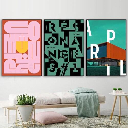 Abstract Poster Design Canvas Painting Retro Building and Letter Wall Art Canvas for Living Room Unique Poster Home Decor