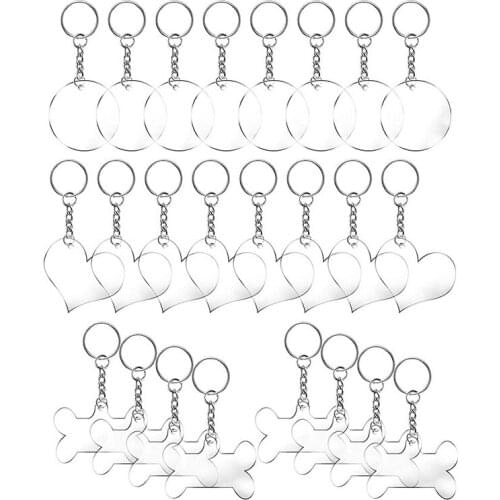 Uclio 96 Pieces Acrylic Transparent Discs,Blanks Charms and Tassel Pendants, Keyring with Chain for DIY Crafts Jewelry Making
