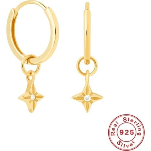 Canner 925 Sterling Silver Earrings For Women Four-pointed Star Zircon Earrings Dangle Pendientes Plata 925 kolczyki damskie