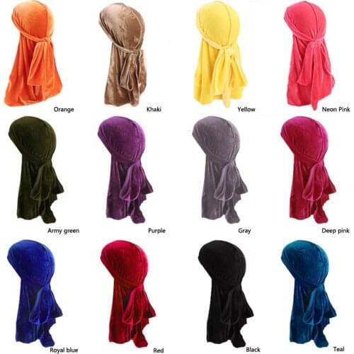 Unisex Velvet Durag durag Long Tail Headwrap Men Women Breathable Bandana Hat Chemo Cap Solid Color Velvet Bandana Hat Headwrap