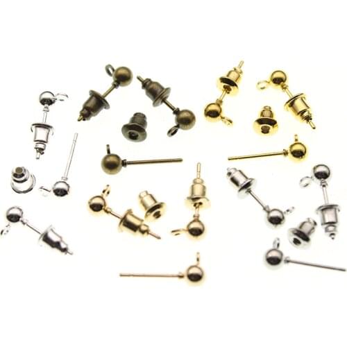 50Pcs/lot 3 4 5mm Gold Silver Ball Beads Stud Earring Ear pin Post Stopper Earplugs For Jewelry Making Findings DIY Accessories
