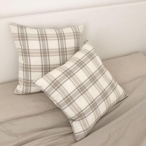 Korean cotton linen pillow case lattice coreless pillow case 45x45cm sofa cushion car home soft decoration ins