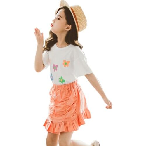 Kids Clothes Floral Tshirt +Skirt Clothing For Girls Summer Kids Girl Clothes Set Casual Style Childrens Clothing 6 8 10 12 14