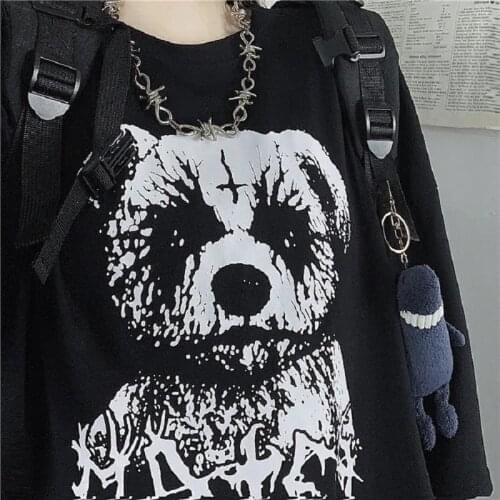 Harajuku Gothic Punk Horror Bear Anime T-shirt Ulzzang Summer Womens Top y2k Aesthetic Oversized Womens T-shirt kawaii clothes