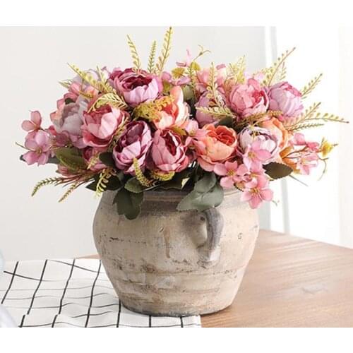 5 Head Bouquet Peony Artificial Flowers Small White Silk Peonies Fake Flowers Wedding Party Home Decoration Rose Flower Pink Art