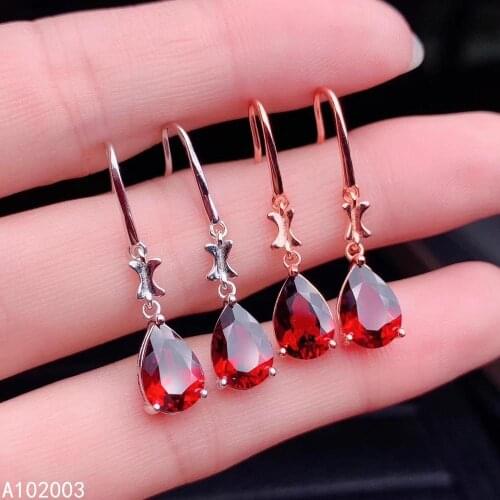 KJJEAXCMY Fine Jewelry 925 sterling silver inlaid natural garnet female earrings Eardrop luxury support detection