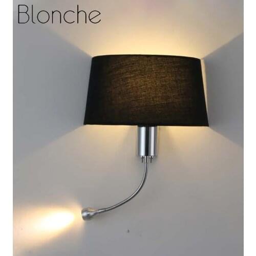 Classic Fabric Wall Lamp Indoor Modern Bedside Applique Murale Luminaire with Reading Lamp Home Hotel Decorative Led Wall Lights
