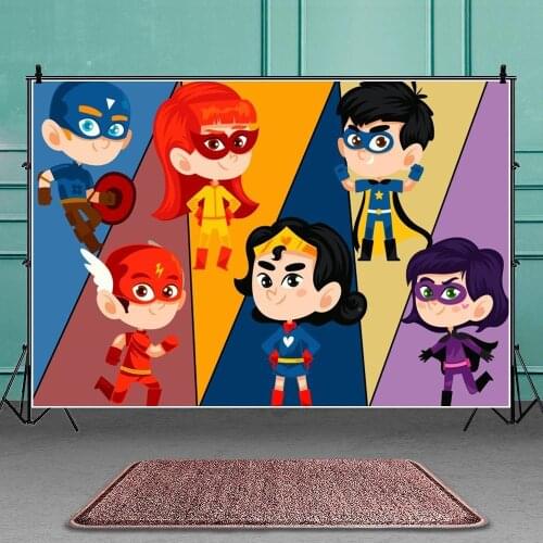 Comic Cute Superhero Colour Happy Party Backdrop Boy Birthday Decoration Photography Background Studio Props Custom Vinyl Banner