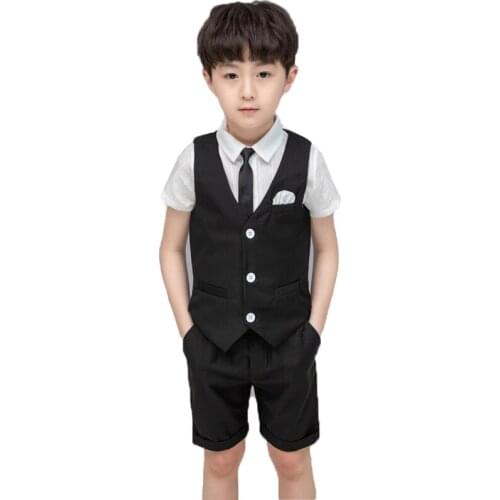 Summer Flower Boys Wedding Dress Vest Sets Children Performance Party Prom Costume Kids Vest Shirts Shorts Outfits