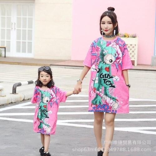 Summer 2019 Mother Daughter Dresses Mama Bear Baby Bear Mommy and Me Dress Family Matching Clothes Family Shirts Long Outfits