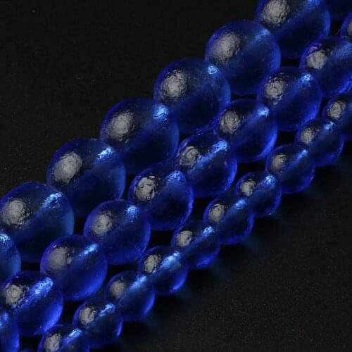 Matte Dark Blue Energy Crystal Beads Czech Meteorite Glass Round Beads for Jewelry Making DIY Charm Bracelets 15'' Healing Beads