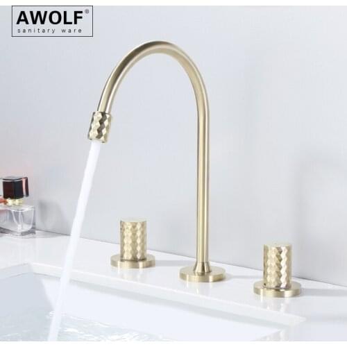 Brushed Gold Bathroom Basin Faucet Solid Brass Black Sink Faucet Dual Holder Three Holes Hot And Cold Mixer Water Tap ML8106