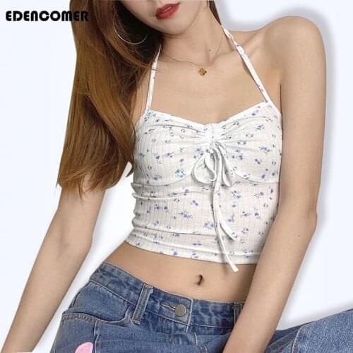 European and American Style Camis 2021 Summer New Womens Fashion Tie Short Open Umbilical Sexy Broken Flower Vest Tanks Women