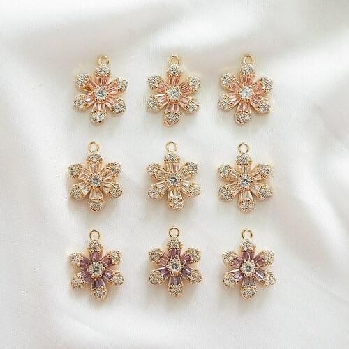 Copper bag gold six-petal zircon flower retro wind pendant diy hand accessories earring necklace bracelet accessories