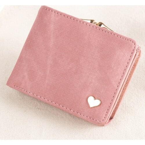 Fashion Heart Short Womens Wallet Hasp PU Leather Female Cute Small Solid Mini Clutch Coin Purse Card Holder