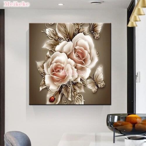 Diy 5D Two Pink Floral Flower Love Butterfly Ladybug Full Diamond Painting cross stitch kits art Scenic paint by diamonds gift