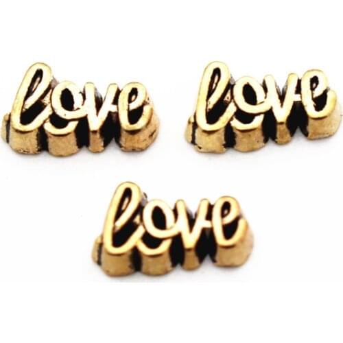 New Arrival 10pcs/lot golden Love floating charms Alloy charms living glass memory lockets diy Accessory jewelry