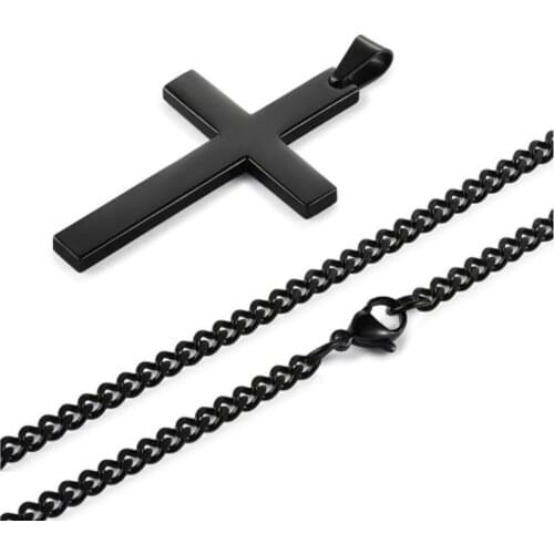Wholesale-- Black Cross Pendant Necklaces for Men Women Titanium steel No Fade Gold Color 60cm Chain