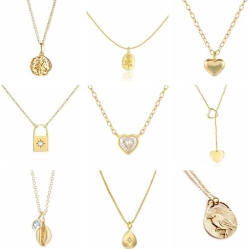 Aide 925 Sterling Silver Zircon Heart Pendant Necklaces For Women Bird Fox Fish Animal Pattern Round Plate Charm Necklace Gift