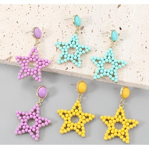 Pauli Manfi Fashion Metal Candy Color Resin Star Earrings Womens Popular Simple Dangle Earrings Party Accessories