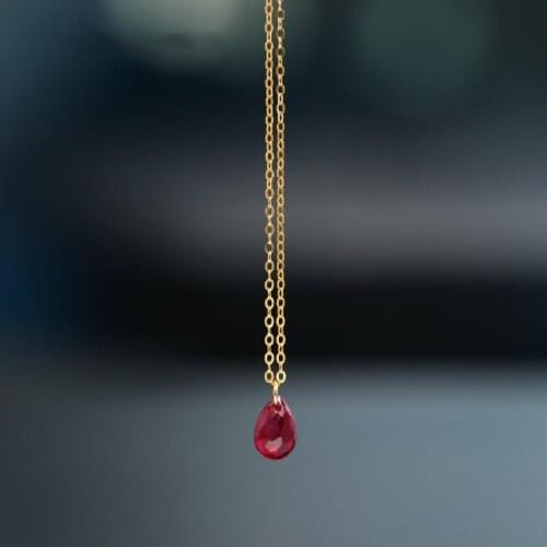 DAIMI Simple Faceted Ruby Pendant Female Natural Yellow 18k Gold Clavicle Necklace Gift