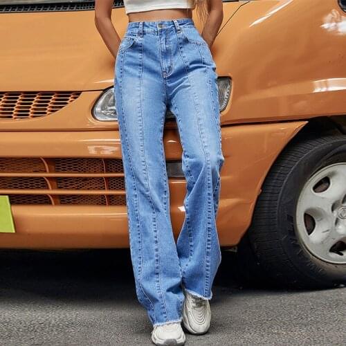 High Waist Pockets Zipper Straight Womens Jeans All-Match Loose Women Denim Pants 2021 Autumn Streetwear Ladies Long Trousers