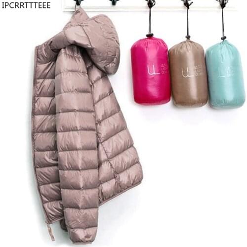 2021 New Autumn Winter Women Ultralight Thin Down Jacket White Duck Down Hooded Jackets Slim Female Portable Down Coat