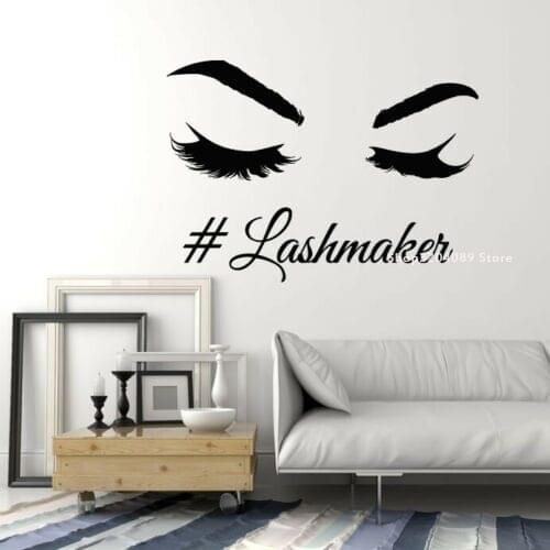 Beauty Salon Lash eyebrow Eyelashes Wall Sticker Personalized name Beauty shop Fashion Salon Vinyl Decal Make Up Room DG005