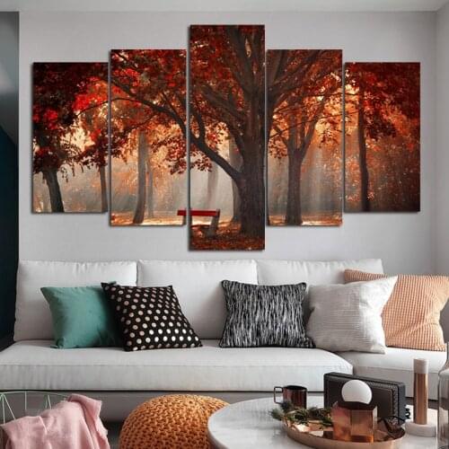 SELFLESSLY 5 Panels/Set Red Tree Autumn Landscape Pictures Canvas Painting Wall Art For Living Room Posters Scenery Home Decor