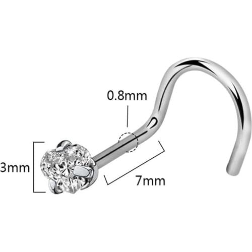 1 pcs Zircon Bone Nose Stud Piercing Earring Anodized Silver Color Nose Ring Prong CZ Nose Jewelry