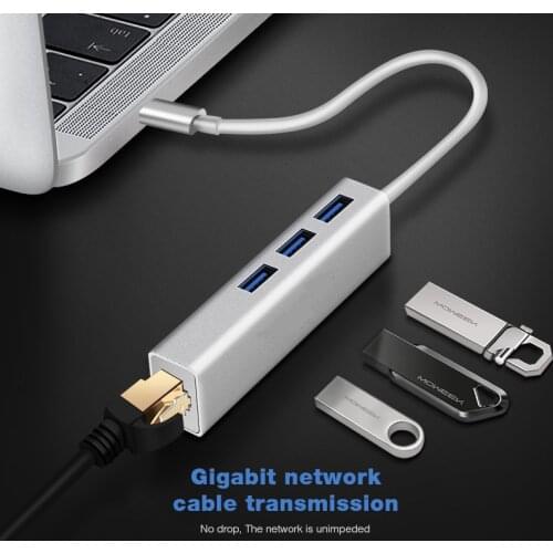 USB 3.0 to Ethernet Type c to Ethernet Network Adapter 4 in 1 1000 Mbps RJ45 with 3 usb 3.0 Ports usb splitter for MacBook Pro