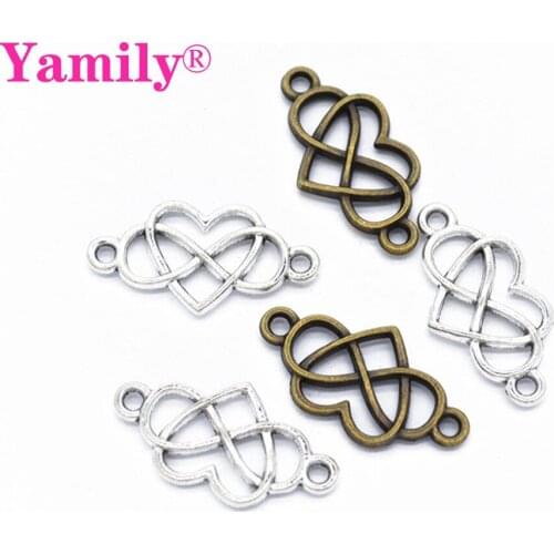 Yamily 40pcs/25*13mm Antique Silver brone Connector Infinity Heart Endless Love Charm Pendant For Jewelry Making