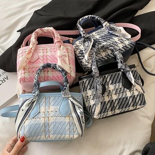 Bucket Tote Bag Quality Leather Shoulder Messenger Bags For Women 2021 Retro Plaid Shoulder Bag Lady Travel Crossbody Handbag