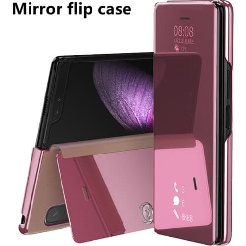 Smart Mirror Flip Case For Samsung Galaxy Z Fold 2 5G W21 W20 Z Fold 1 Plating PU Leather Kickstand Shockproof Phone Cover Coque