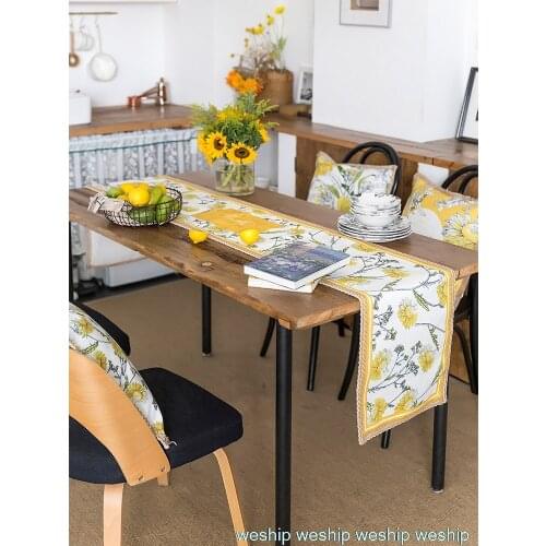 Nordic style yellow plants patterns waterproof advanced cotton and linen tablecrunner for Dinning Table Tea Tables Table cloth