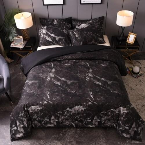 YuXiu New Black Marbling Marble Pattern Bed Linen Simple Duvet Cover Sets 3Pcs Bedding Set King Queen Single Twin Full Size