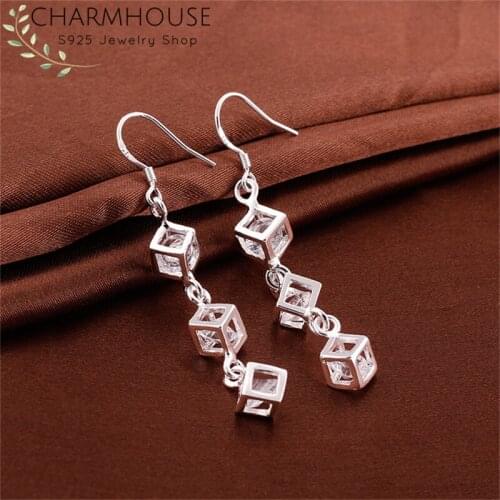 Charmhouse 925 Silver Earrings for Women Cubic Zirconia Long Earing Brincos Femme Pendientes Fashion Jewelry Accessories Bijoux