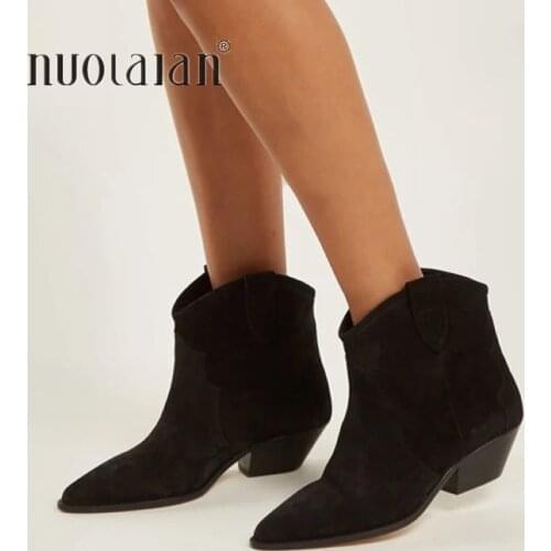 2020 Winter Suede Ankle Boots Women High Quality Solid Chunky Heels Short Boots Slip On Classic Chelsea boots botas feminina