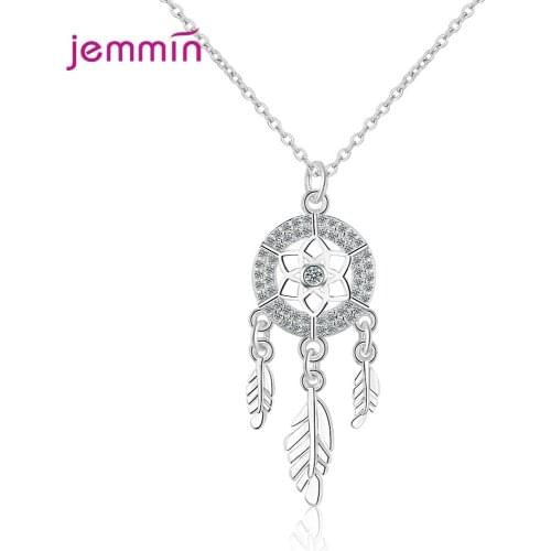 Brand Jewelry 100% 925 Sterling Silver Leaf Shape Round Cubic Zirconia Pendant Necklaces Women Chain Choker 2021 New Arrival