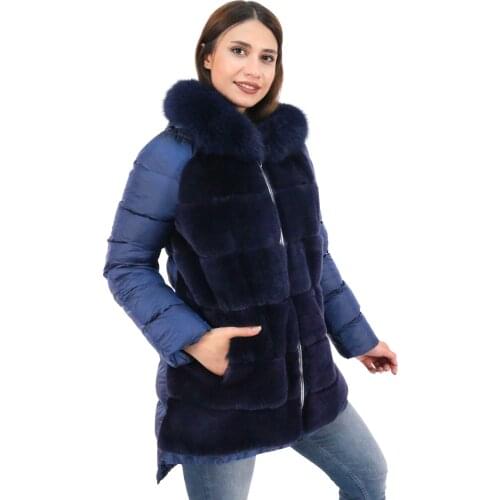Coat women real fox and Rex rabbit fur coat 2021 new autumn winter fashion outwear classic, dominant collar Turkish fashion