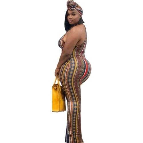 For Women In The New 2021 African Suit and Sexy Stripes Bohemian Print Dress (including Headscarf)