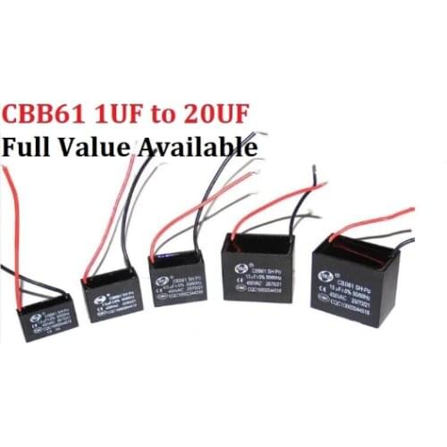 1pcs CBB61 Terminal Ceiling Fan Motor Running Capacitor 1uF 1.2uf 1.5uf 2uf 2.5uf 3uf 4uf 5 6 7 8 10 12 14 15 16 18 20 25UF 450V