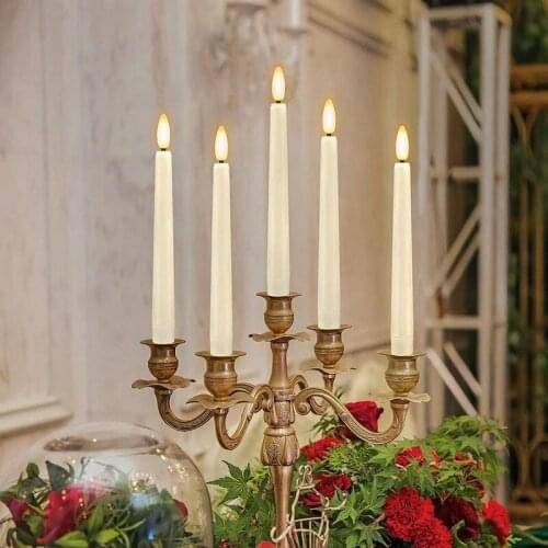 3D Wick Remote controlled w/Timer Battery Operated Ivory Led Taper Candle Lights Flickering Home Dinner Party Decoration 21cm(H)