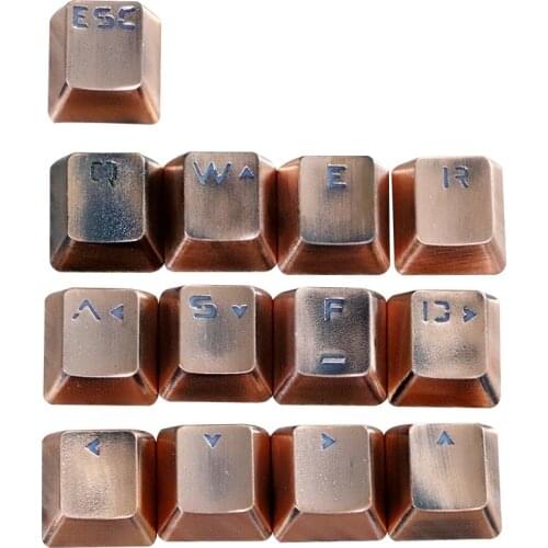 13 Key Metal Backlit Keycap Gaming Mechanical Keyboard Cross Shaft Universal Retro Copper Color Personalized Matte Feel Keycap