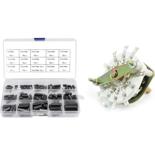 140Pcs Round Ended Feather Key Parallel Drive Shaft Keys Set & 1 Pcs 11 Pins Band Channel Rotary Switch